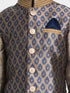 Vastramay Silk Blend Navy Blue and Gold Baap Beta Jacket Dhoti Kurta set